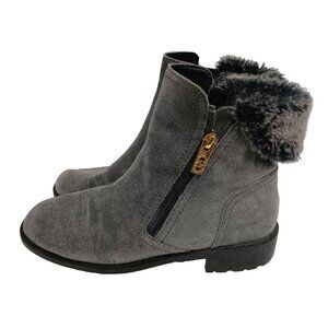 Cole Haan Quinney Ankle Boots Womens 7.5B Gray Suede Faux Fur Waterproof